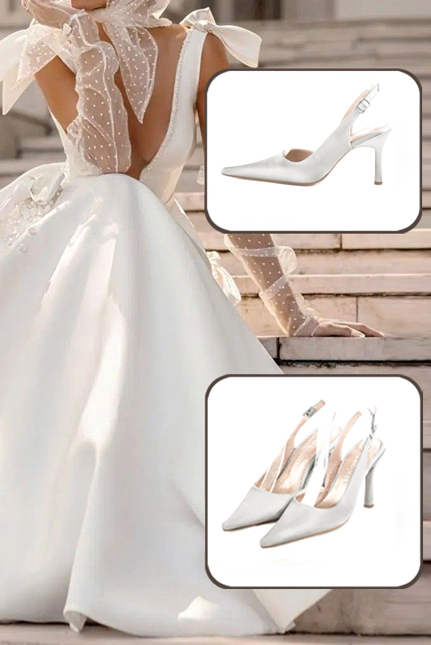 Dress slingback heels in silver leather with high slim heels and pointed toe - Top view